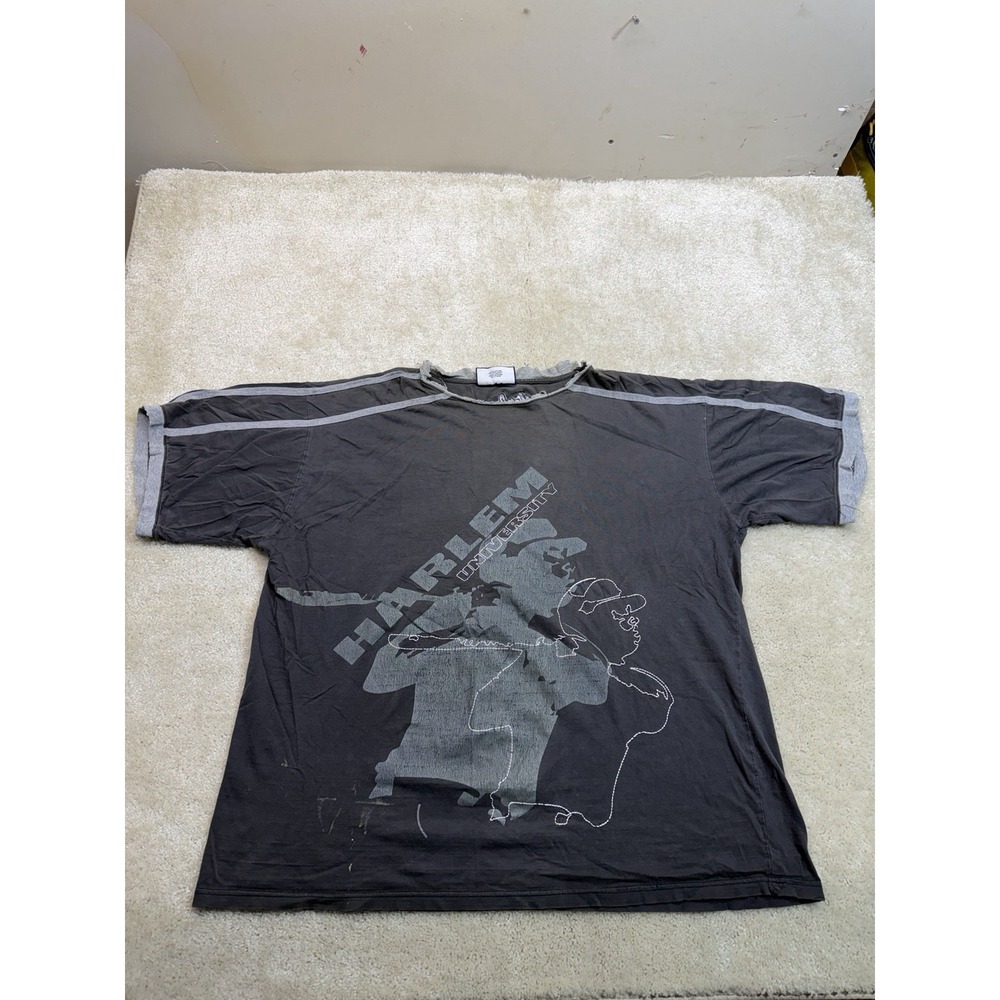 Vintage Harlem University Tee Shirt Mens 2XL Black Gray Baggy Distressed Y2K 90s